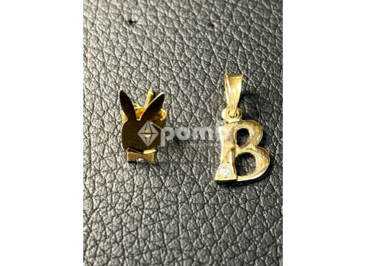 Златна обица playboy висулка буква gold 585 14 karat obica zlatno -1