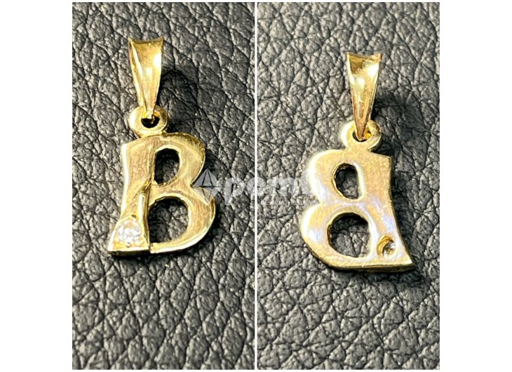 Златна обица playboy висулка буква gold 585 14 karat obica zlatno -7