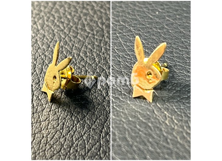 Златна обица playboy висулка буква gold 585 14 karat obica zlatno -9