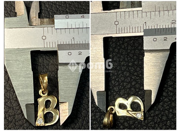 Златна обица playboy висулка буква gold 585 14 karat obica zlatno -10